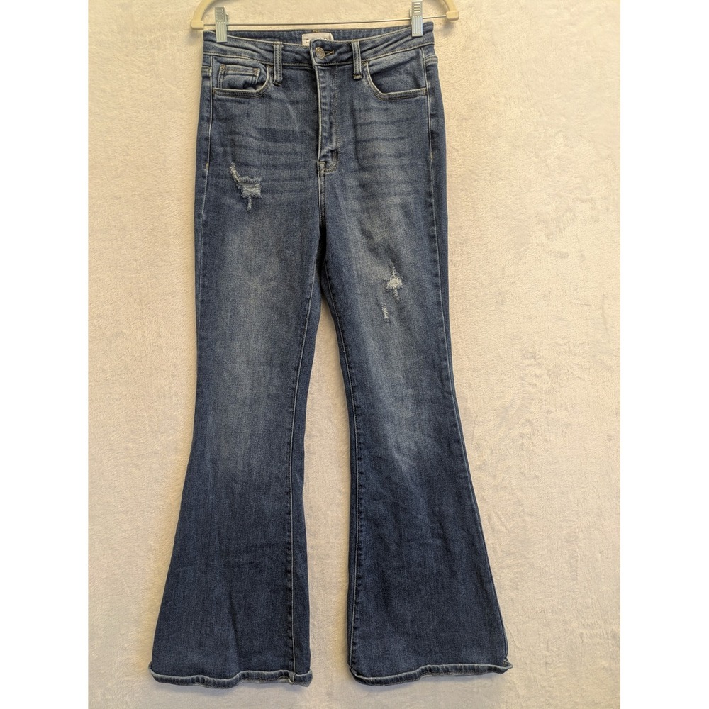 Cello Women's Size 7 Blue Denim Flare Jeans Distressed High Rise